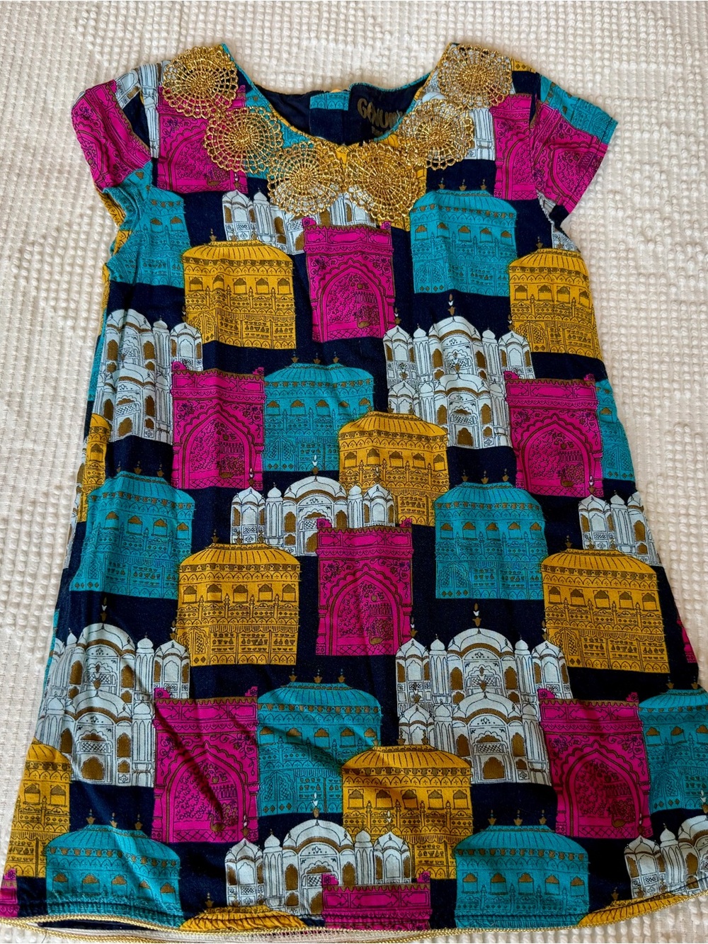 OshKosh B'gosh Navy Dress with Mustard, Teal, Fuchsia & White Blocks